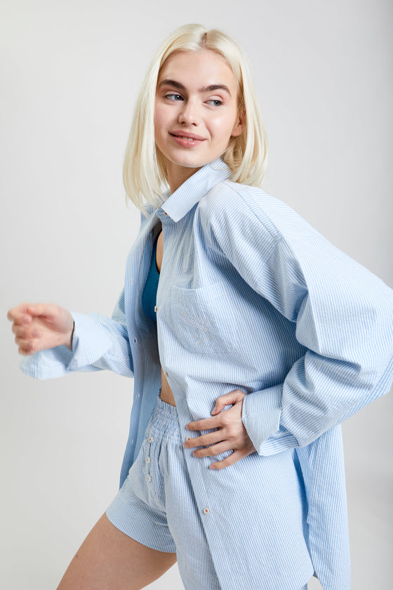 Yew Striped Ethical-Cotton Pyjama Shirt - Blue Stripe