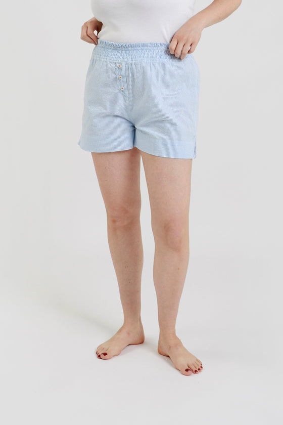 Lomandra Ethical-Cotton Pyjama Shorts - Blue Stripe