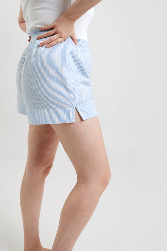 Lomandra Ethical-Cotton Pyjama Shorts - Blue Stripe