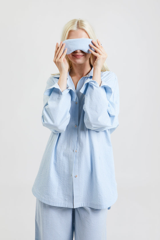 Yew Striped Ethical-Cotton Pyjama Shirt - Blue Stripe