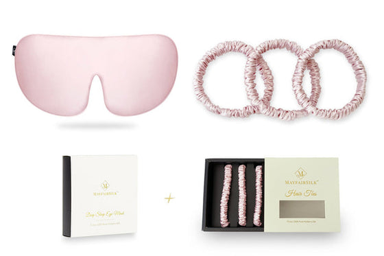 Mayfair Silk Precious Pink Silk Sleep Mask and Silk Hair Ties Gift Set MayfairSilk