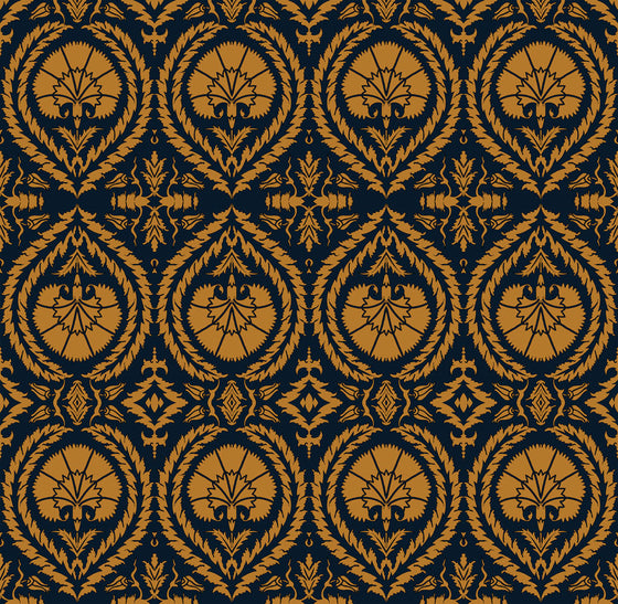 Wallpaper Acanthus and Wreath Ochre on Blue - £37.50 per Sq Metre Long Studio Design