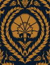 Wallpaper Acanthus and Wreath Ochre on Blue - £37.50 per Sq Metre Long Studio Design