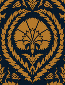  Wallpaper Acanthus and Wreath Ochre on Blue - £37.50 per Sq Metre Long Studio Design