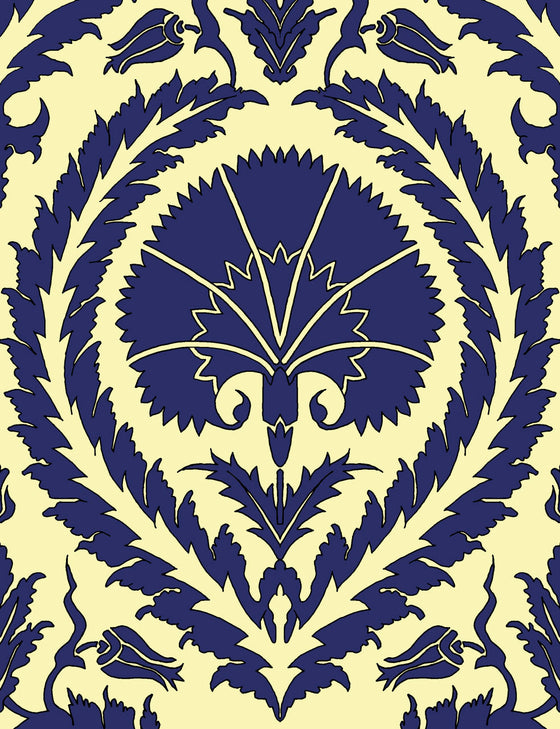 Wallpaper Acanthus and Wreath Blue on Yellow - £37.50 per Sq Metre Long Studio Design