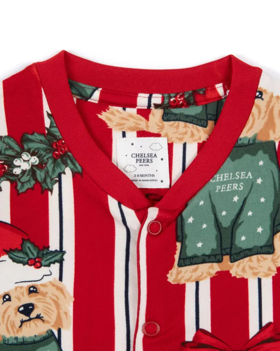 Baby Christmas Dog & Wreath Print Sleepsuit Chelsea Peers