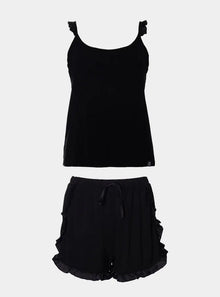  Bamboo Cami Short Pyjama Set in Black Pretty You London