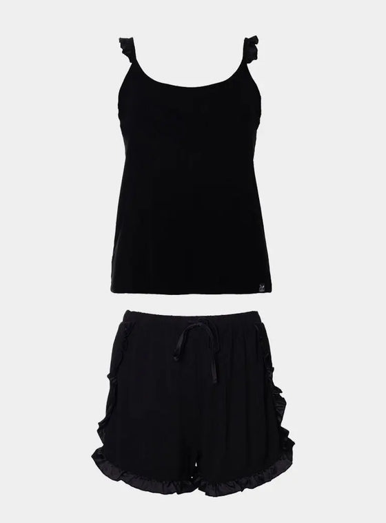 Bamboo Cami Short Pyjama Set in Black Pretty You London