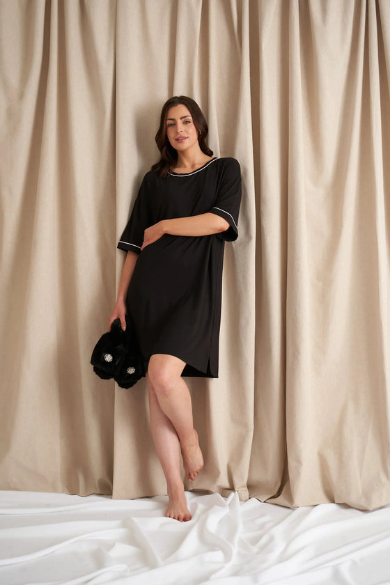 Bamboo Classic Tee Dress in Black Pretty You London