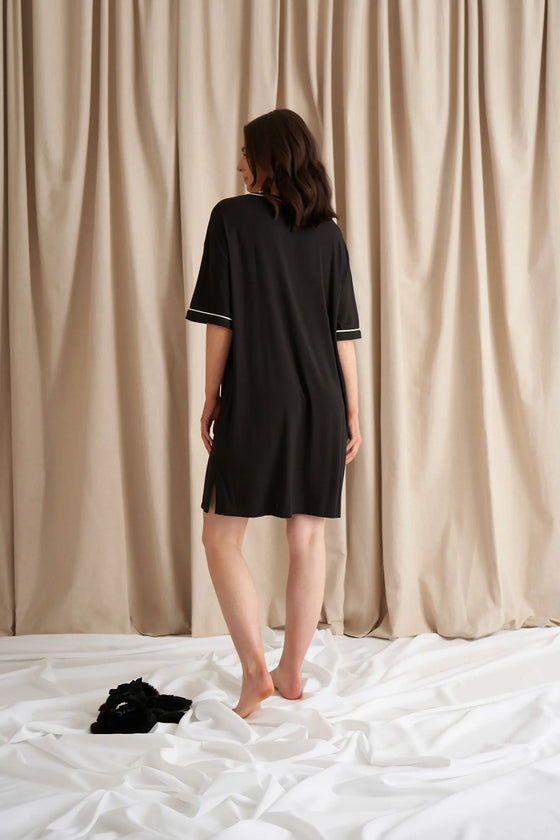 Bamboo Classic Tee Dress in Black Pretty You London