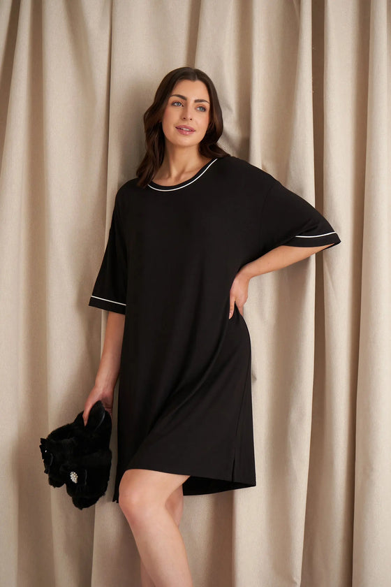 Bamboo Classic Tee Dress in Black Pretty You London