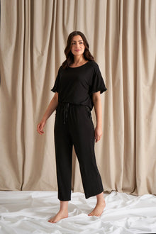  Bamboo Frill Tee Trouser Set in Black Pretty You London