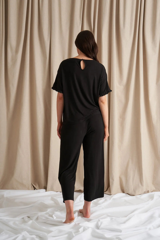 Bamboo Frill Tee Trouser Set in Black Pretty You London