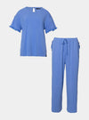 Bamboo Frill Tee Trouser Set in Cornflower Blue Pretty You London