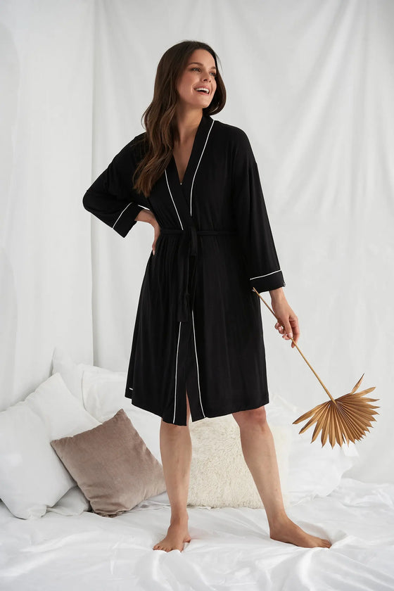 Bamboo Kimono Robe in Black Pretty You London