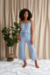 Bamboo Lace Cami Cropped Trouser Pyjama Set in Blue Mist Pretty You London