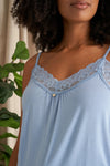 Bamboo Lace Cami Cropped Trouser Pyjama Set in Blue Mist Pretty You London