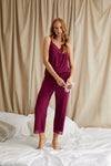 Bamboo Lace Cami Cropped Trouser Pyjama Set in Bordeaux Pretty You London