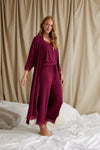 Bamboo Lace Cami Cropped Trouser Pyjama Set in Bordeaux Pretty You London