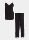 Bamboo Lace Cami Cropped Trouser Pyjama Set in Raven Pretty You London