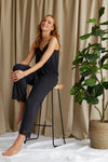 Bamboo Lace Cami Cropped Trouser Pyjama Set in Raven Pretty You London