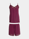 Bamboo Lace Cami Short Pyjama Set in Bordeaux Pretty You London