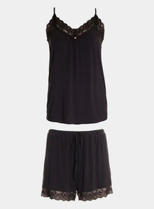  Bamboo Lace Cami Short Pyjama Set in Raven Pretty You London