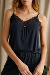 Bamboo Lace Cami Short Pyjama Set in Raven Pretty You London