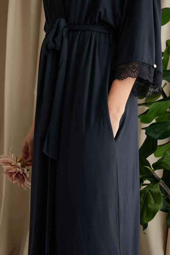 Bamboo Lace Kimono Robe in Raven Pretty You London