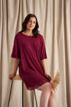 Bamboo Lace Tee Dress in Bordeaux Pretty You London