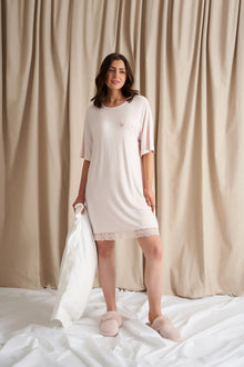  Bamboo Lace Tee Dress in Powder Puff Pretty You London