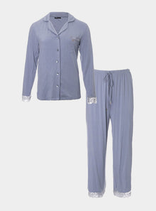  Blue Mist Bamboo Lace Pyjama Trouser Set