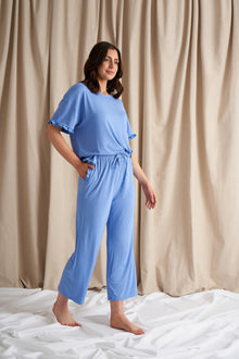  Bamboo Frill Tee Trouser Set in Cornflower Blue