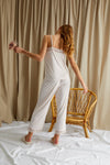 Bamboo Lace Cami Cropped Trouser Pyjama Set in Powder Puff