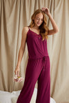 Bamboo Lace Cami Cropped Trouser Pyjama Set in Bordeaux