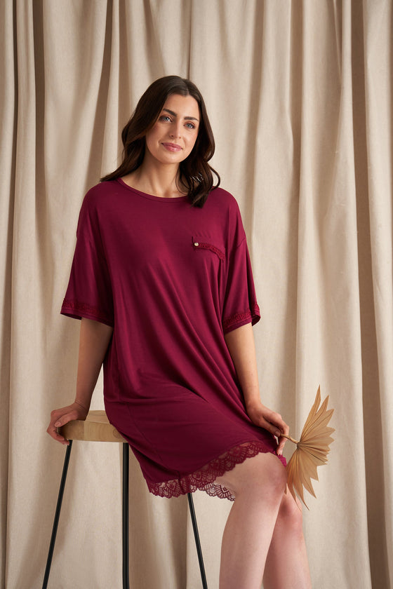 Bamboo Lace Tee Dress in Bordeaux