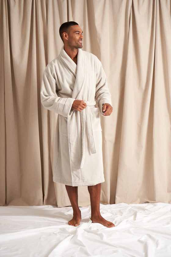Bamboo Towelling Robe in Light Grey