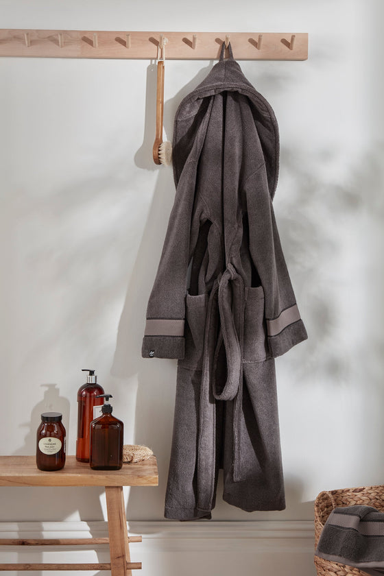 Bamboo Towelling Robe in Smoke Grey