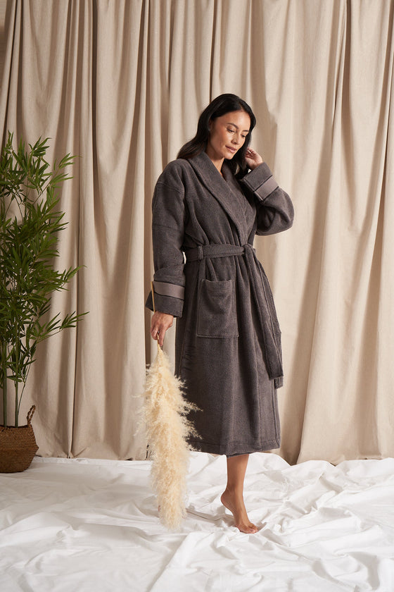 Bamboo Towelling Robe in Smoke Grey