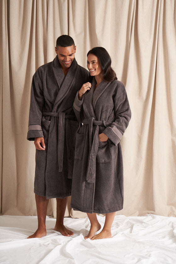 Bamboo Towelling Robe in Smoke Grey