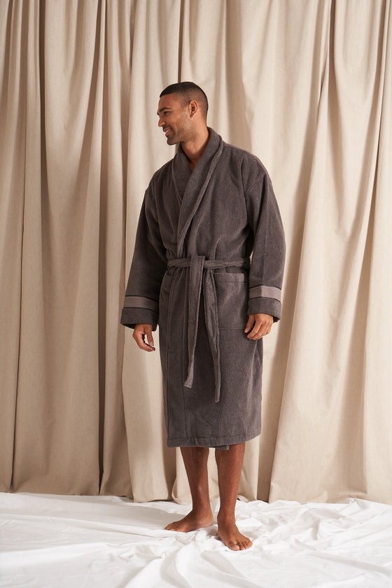 Bamboo Towelling Robe in Smoke Grey