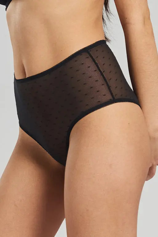 Banksia Recycled-Tulle High-Rise Briefs - Volcanic Black Peachaus