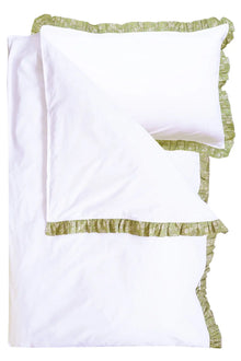  Bedding in White Made With Liberty Fabric CAPEL PISTACHIO Coco & Wolf