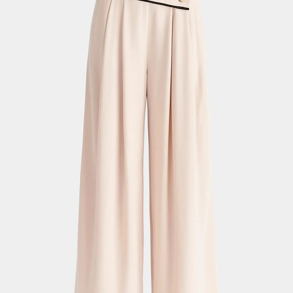 Beige and Black Asymmetric Waistband Trousers Paisie