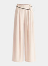 Beige and Black Asymmetric Waistband Trousers Paisie