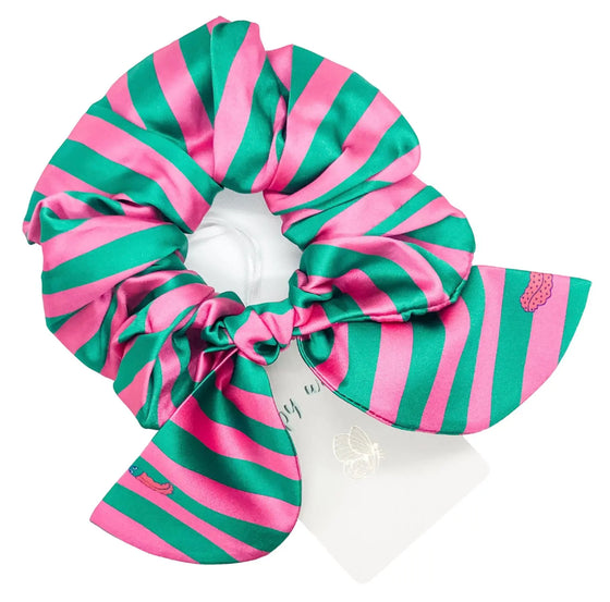 Bella Silk Scrunchie in Flamingo Stripe Sleepy Wilson