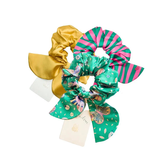 Bella Silk Scrunchie in Flamingo Stripe Sleepy Wilson