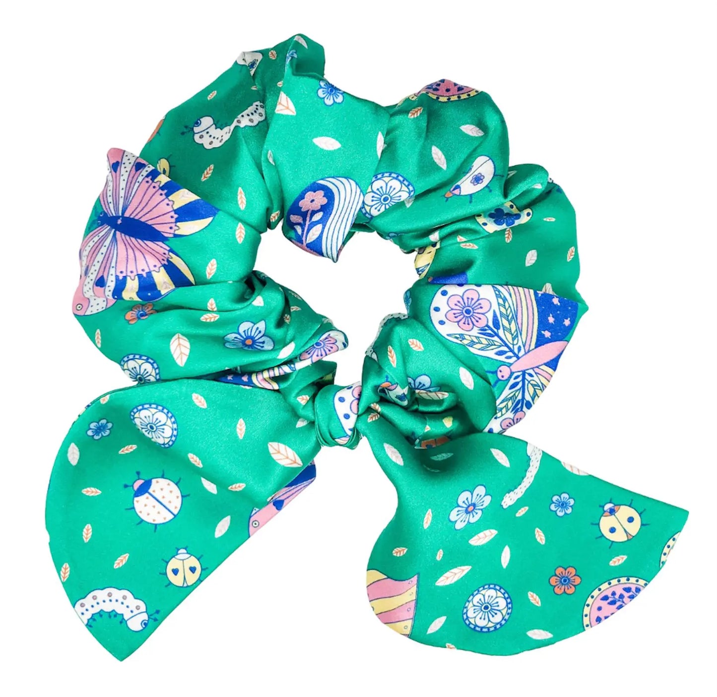 Bella Silk Scrunchie in Rainforest Butterfly Sleepy Wilson