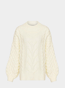  Bella Cable High Neck Jumper - Winter White Cara & The Sky