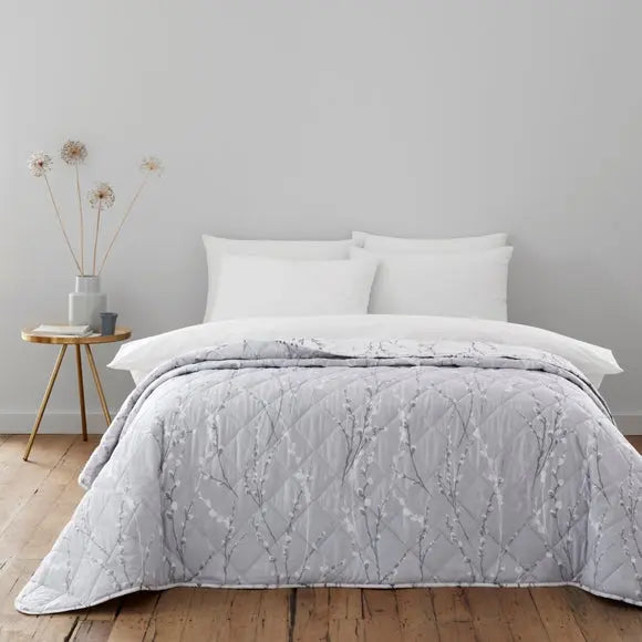 Belle Floral Grey Bedspread Dunelm